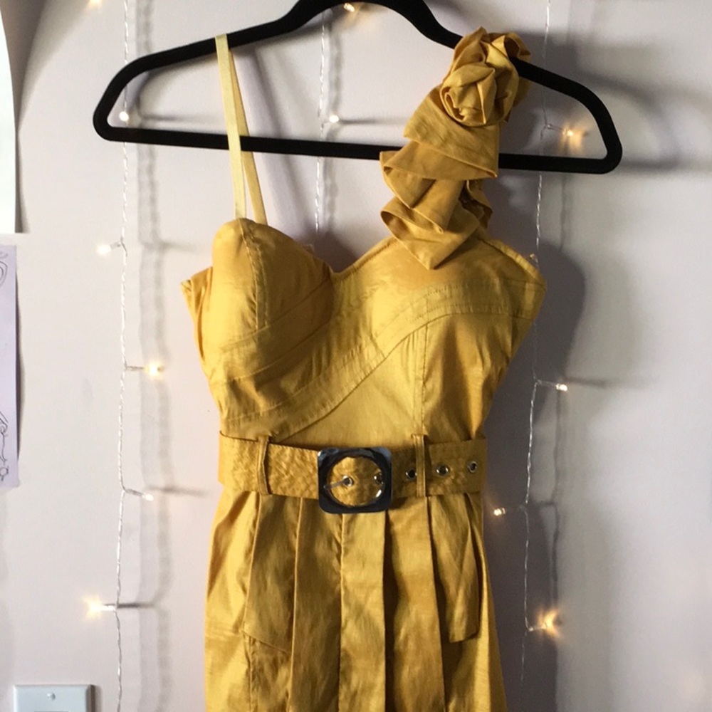 stretchy removable belt yellow mustard dress
